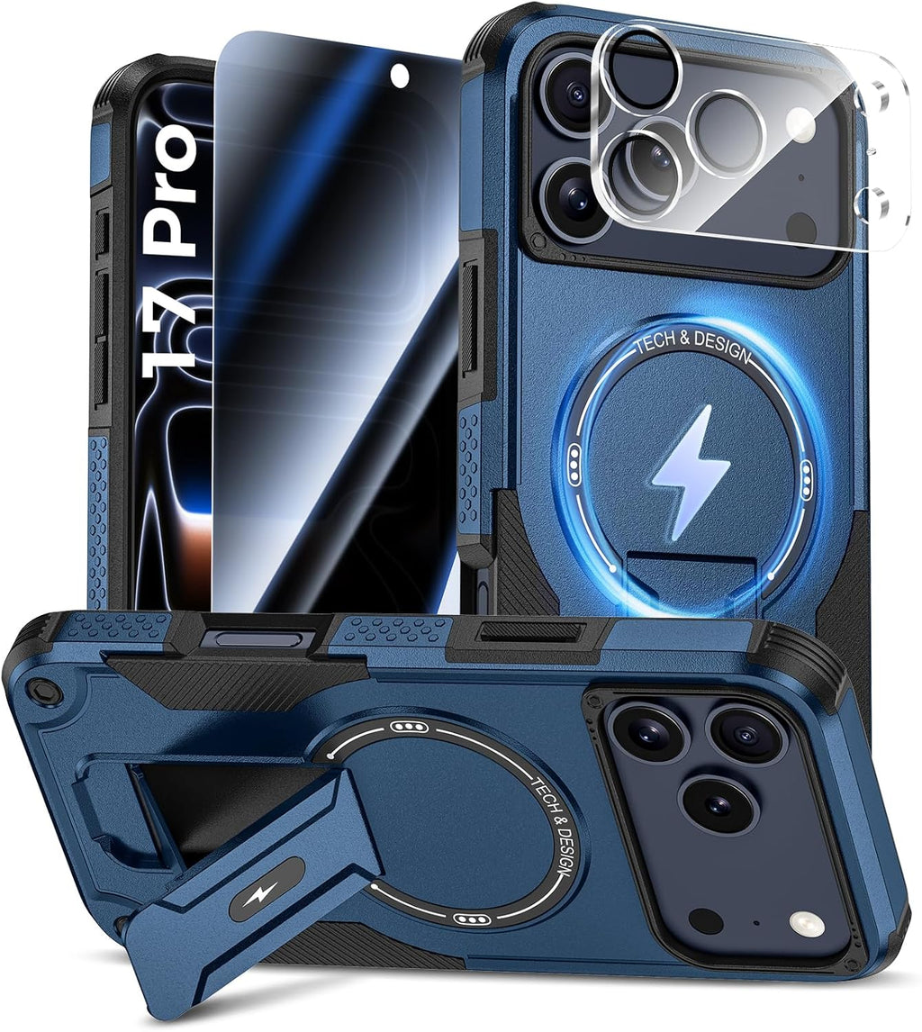 Goton 3 in 1 for iPhone 17 Pro Case with Privacy Screen Protector Blue