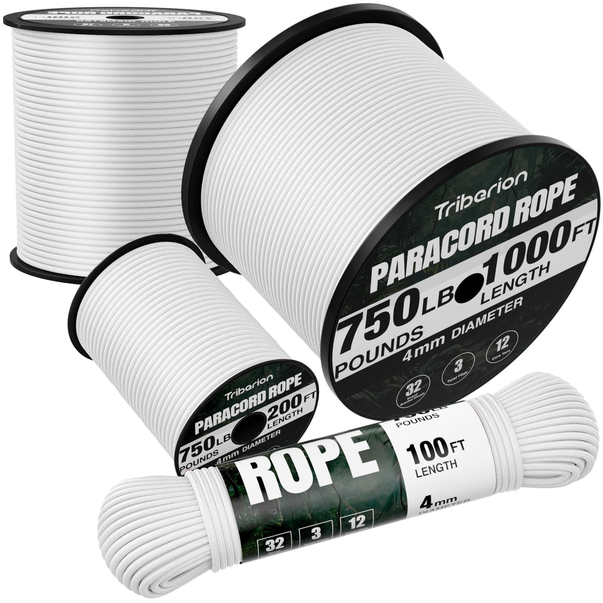 Paracord Rope 750 lb - 50ft 5/32" Parachute Cord 4MM 12-Strand para Cord - Heavy Duty Spool String for Survival,Camping Gear, Survival Bracelet, Clothesline - Black
