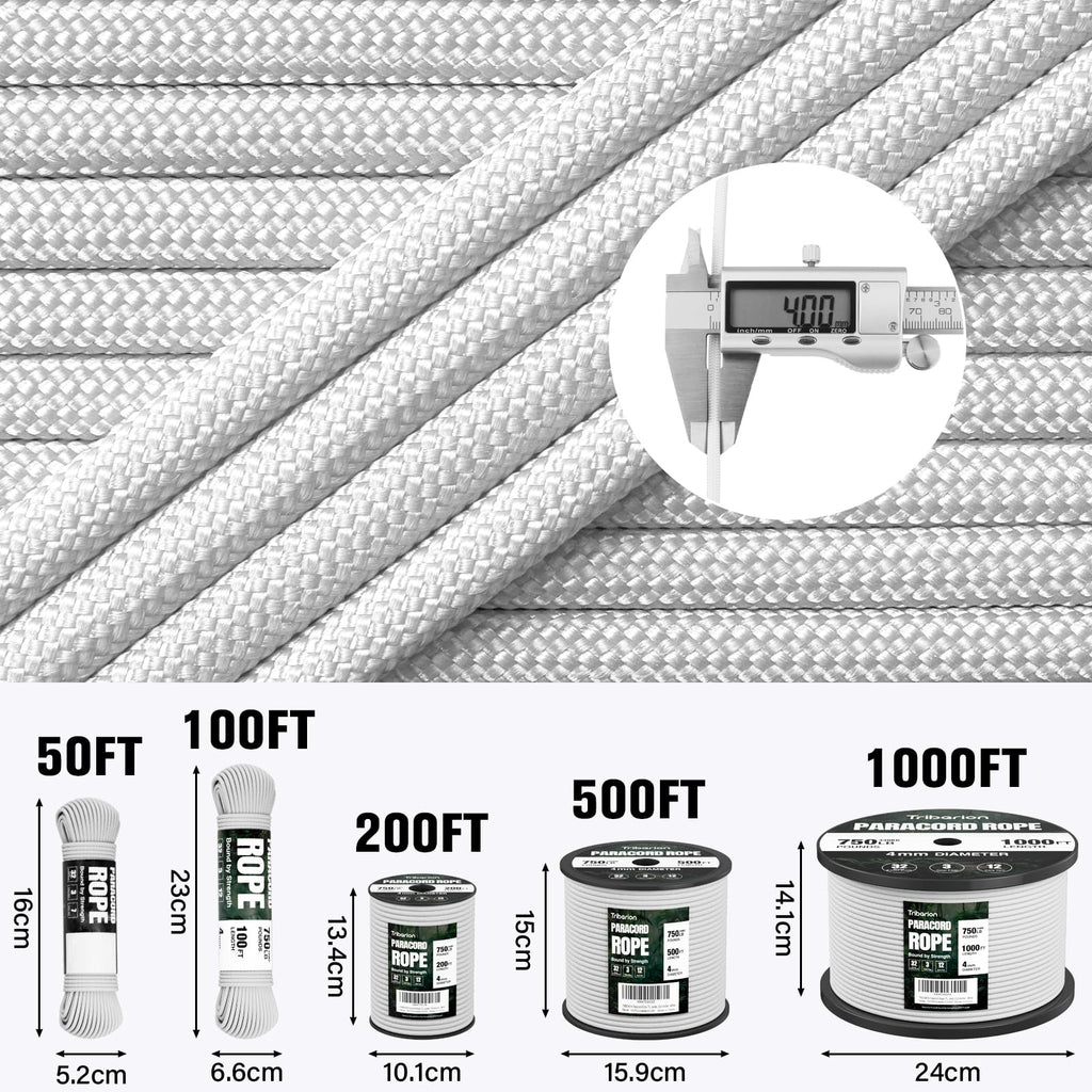 Paracord Rope 750 lb - 50ft 5/32" Parachute Cord 4MM 12-Strand para Cord - Heavy Duty Spool String for Survival,Camping Gear, Survival Bracelet, Clothesline - Black