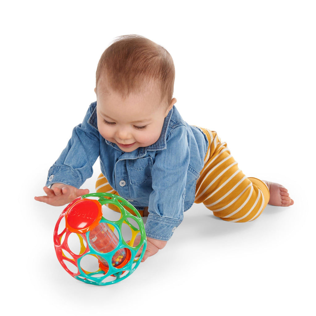 Bright Starts Oball Easy Grasp Classic Ball BPA-Free Infant Toy in Red, Yellow, Green, Blue, Age Newborn and up, 4 Inches