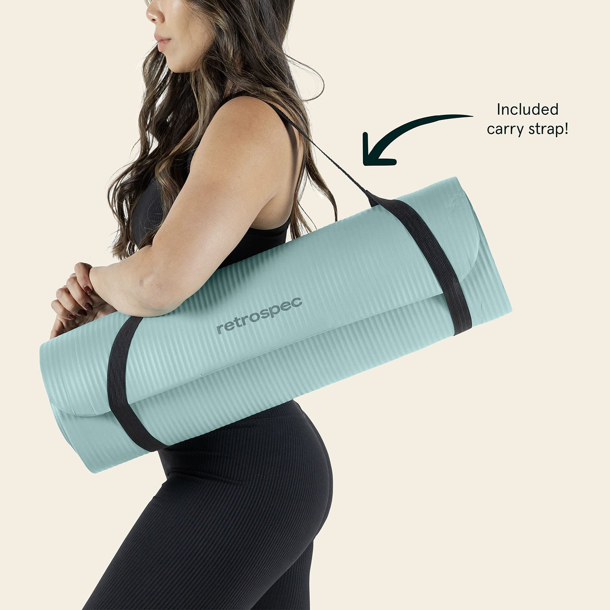 Retrospec Solana Yoga Mat 1" Thick w/Nylon Strap for Men & Women - Non Slip Exercise Mat for Home Yoga, Pilates, Stretching, Floor & Fitness Workouts