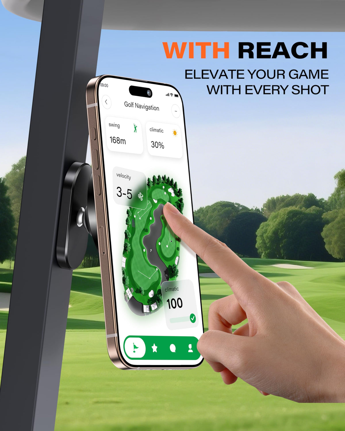 A2C Silver Alloy Magnetic Golf Cart Phone Holder Mount, Golf Accessories
