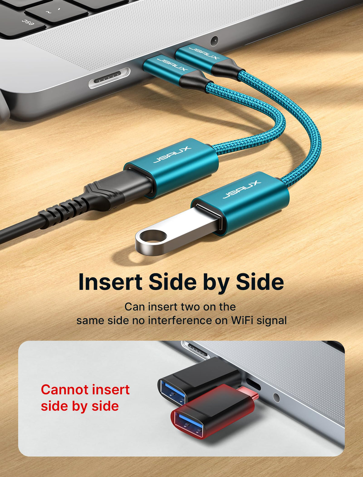 JSAUX USB C to USB 3.0 Adapter [2 Pack], USB C Male to USB Female OTG Cable Adapter Compatible with MacBook Pro/Air, iPhone 18 Pro Max/iPhone Duo‌/Air/17/16/15 Series, Samsung Galaxy S26/S25/S24-Red