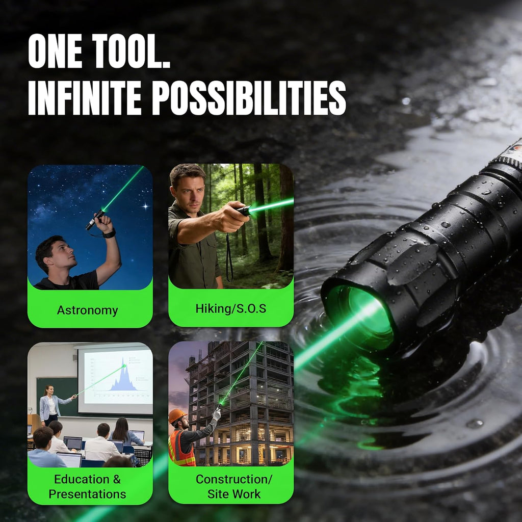 HITEKK High Power Green Laser Pointer | Tactical Long Range Green Laser Pointer | Single Press On/Off Tactical Lazer Pointer | Rechargeable Lazer Pointer and Carrying Case