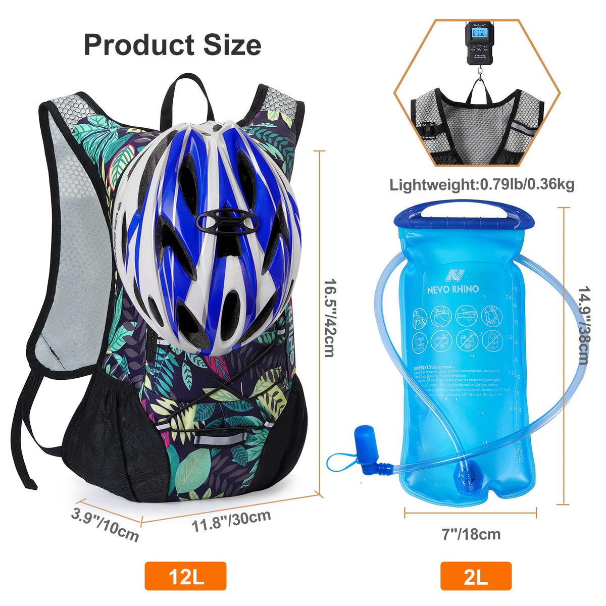 Lightweight Hydration Backpack, Running Backpack with 2L Water Bladder