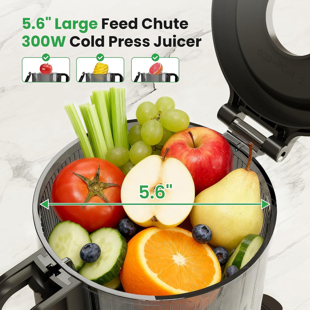 Kismile Cold Press Juicer, 5.6" Wide Chute Juicer Machine, Stainless Steel