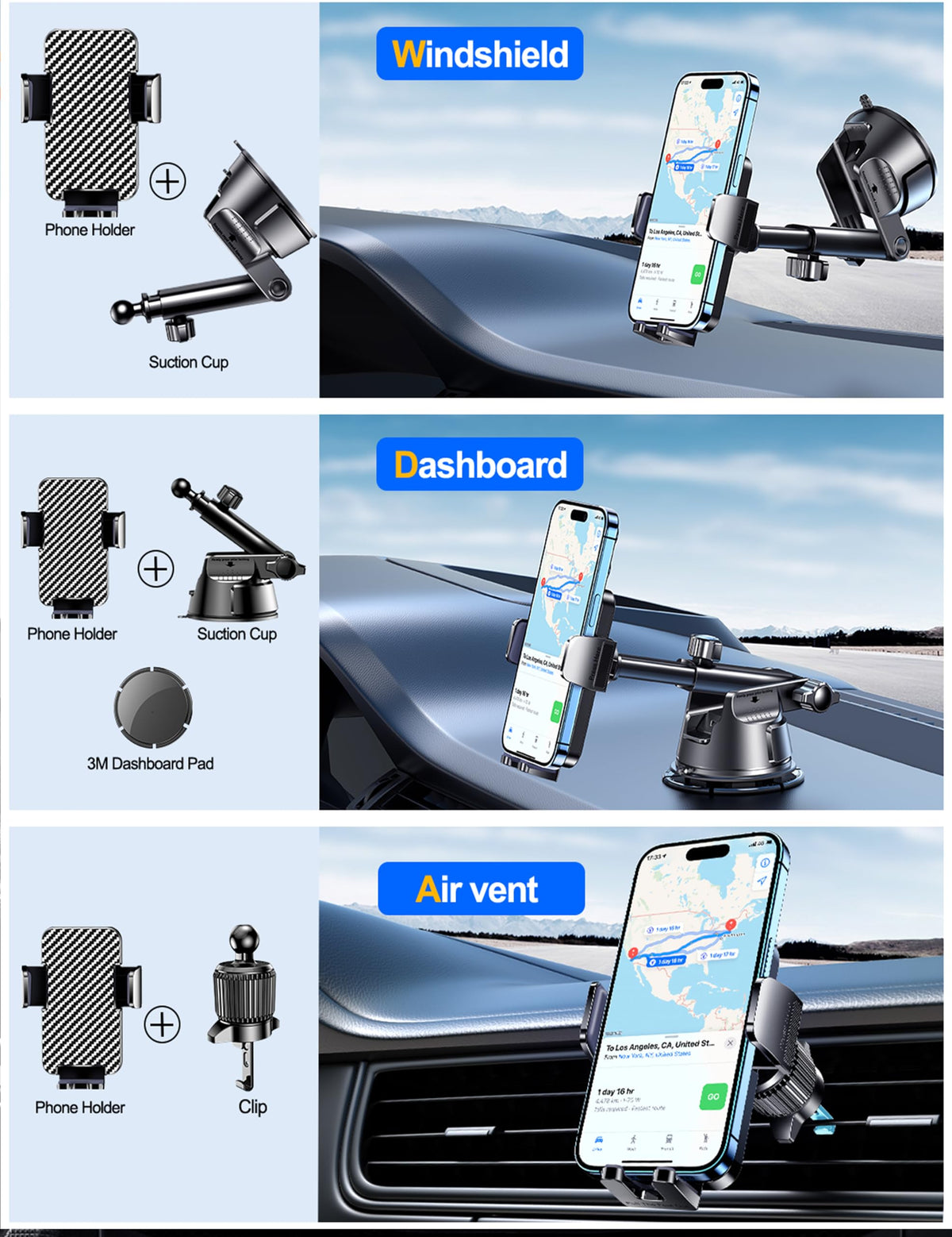 Qifutan Phone Holders for Your Car with Military-Grade Suction Phone Stand for Car [Super Stable] Automobile Car Mount for iPhone Universal Car Dashboard Windshield Mount Fit iPhone Smartphones