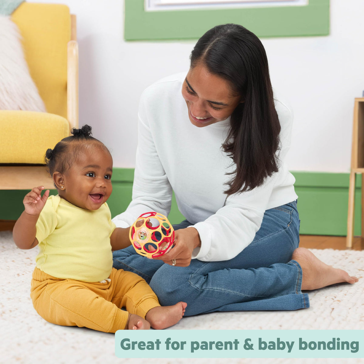Bright Starts Oball Easy Grasp Classic Ball BPA-Free Infant Toy in Red, Yellow, Green, Blue, Age Newborn and up, 4 Inches