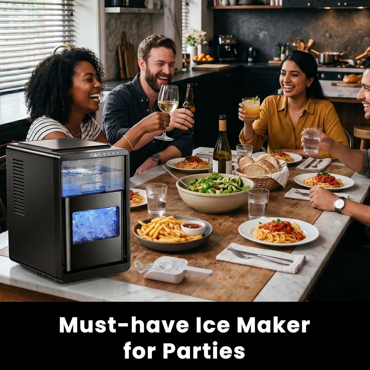Kismile Crescent Ice Maker Countertop, 26.5 Lbs/24H, Self-Cleaning, LED Display, Timer, Adjustable Ice Thickness, Portable Ice Machine for Home/Kitchen/Office/Party