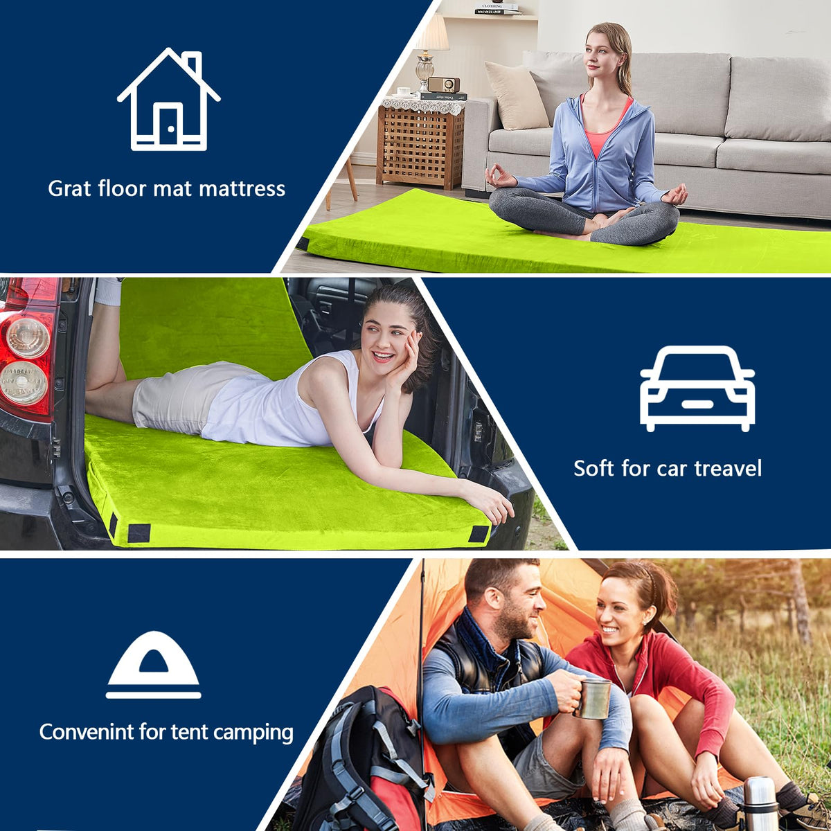 CYMULA Memory Foam Camping Mattress Pad, Sleeping Mat, Portable Roll Up Mattress for Adults, Camping Bed Pads for Sleepover, Car Bed with Travel Bag