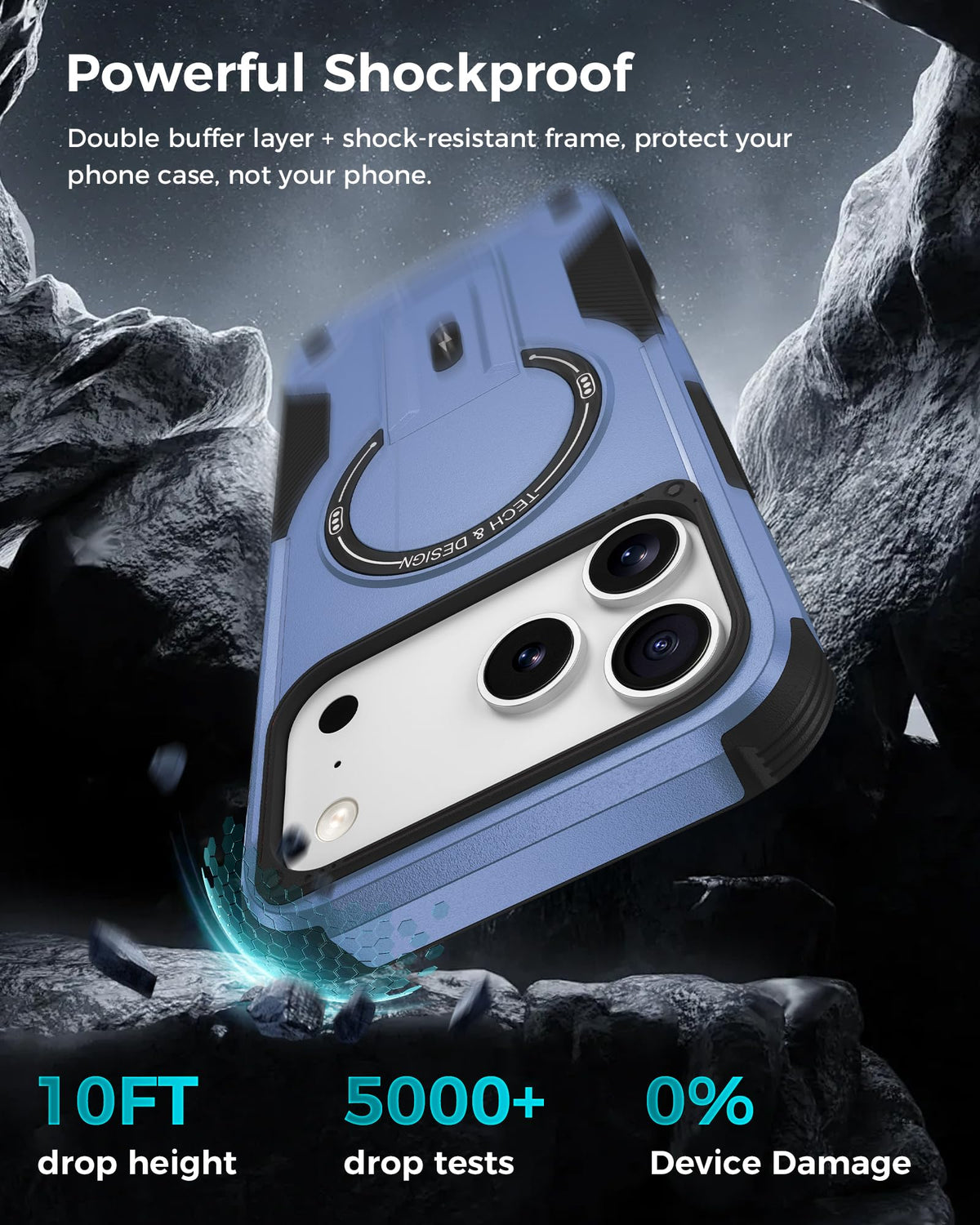 Goton 3 in 1 for iPhone 17 Pro Case with Privacy Screen Protector Blue