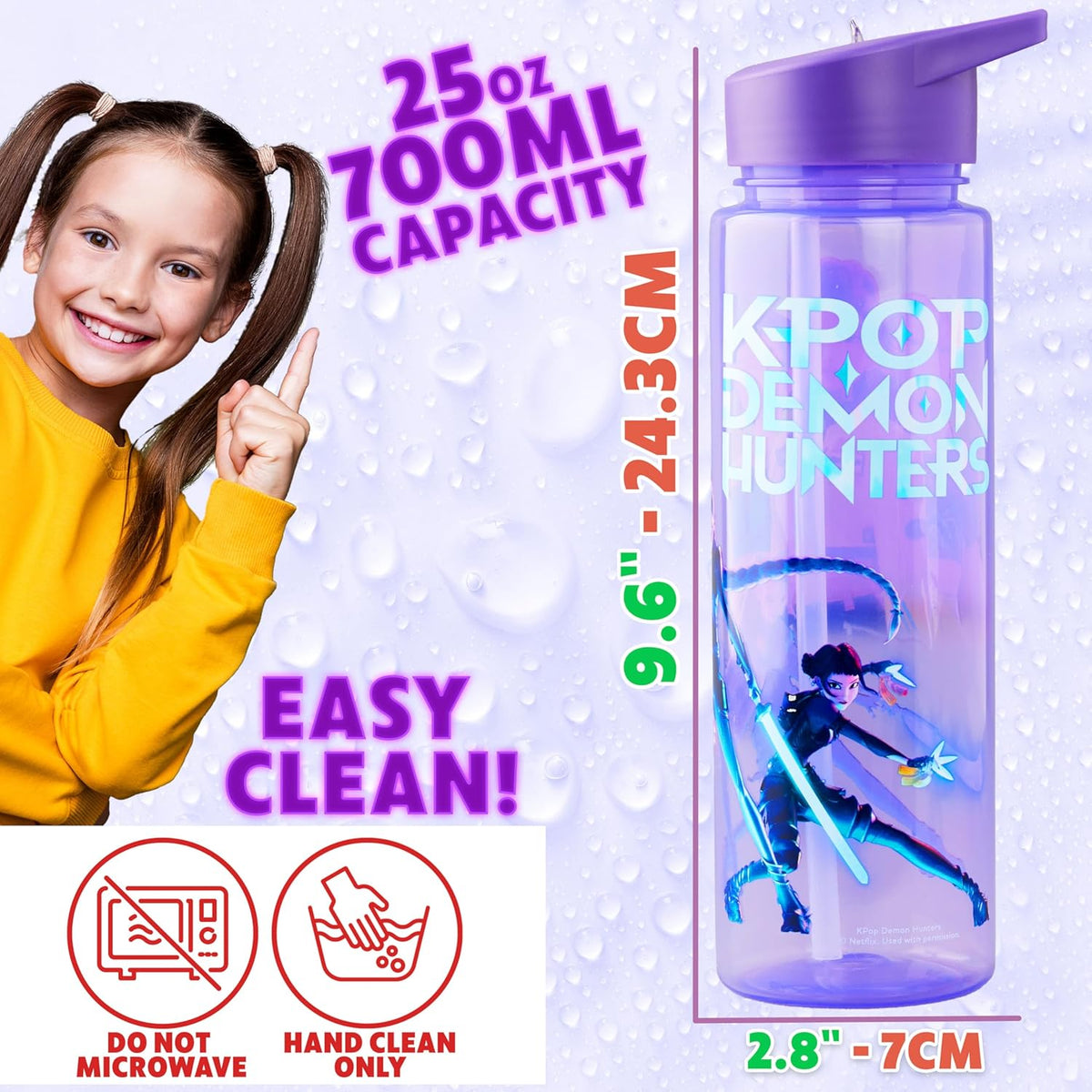 KPop Demon Hunters Get Trend 25oz Water Bottle with Straw for Kids, Purple