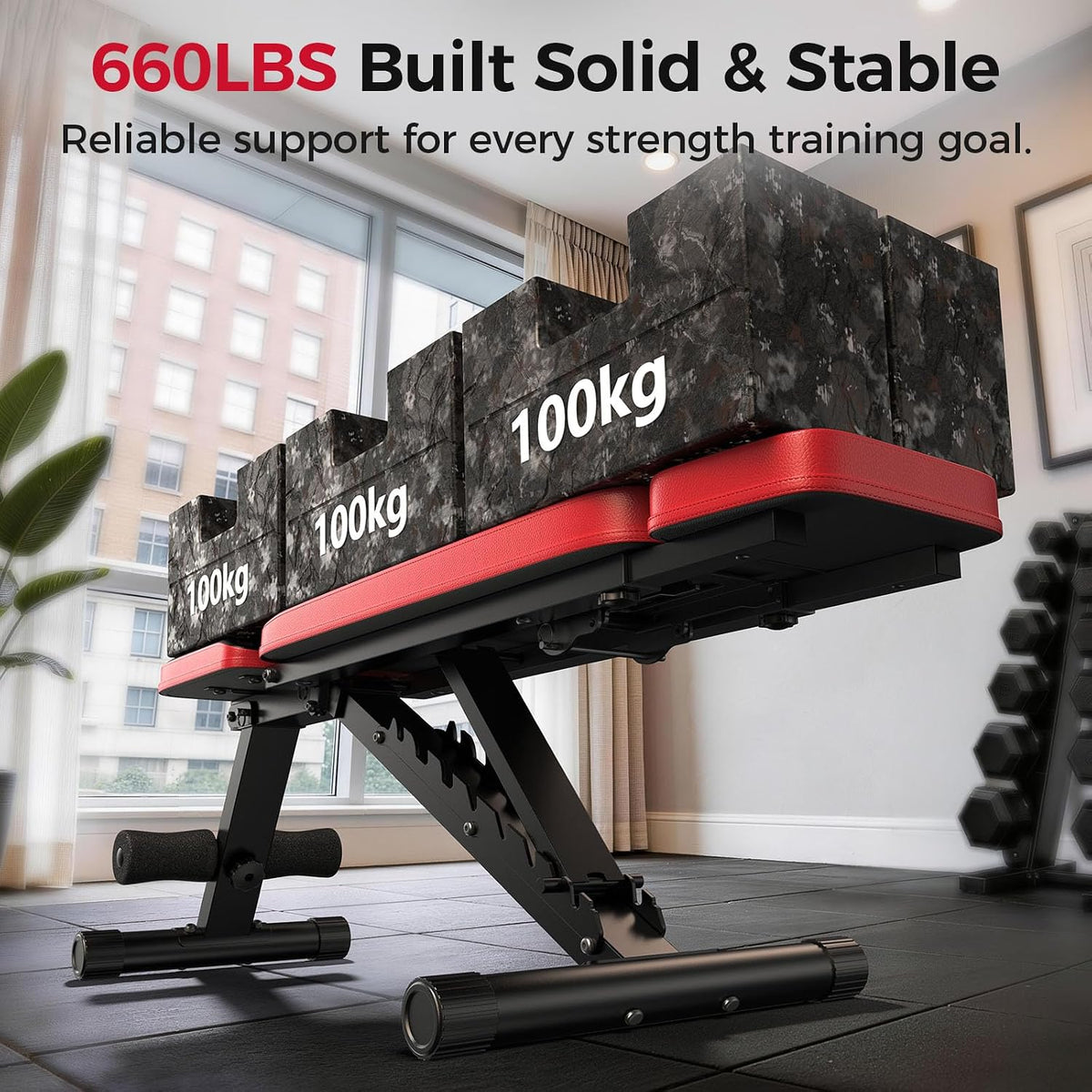 NICEPEOPLE Adjustable Weight Bench for Home Gym, 660LBS Capacity Workout Bench with 8 Backrests for Chest Shoulders Arms, Compact and Foldable Strength Bench for Small Space Apartment Room