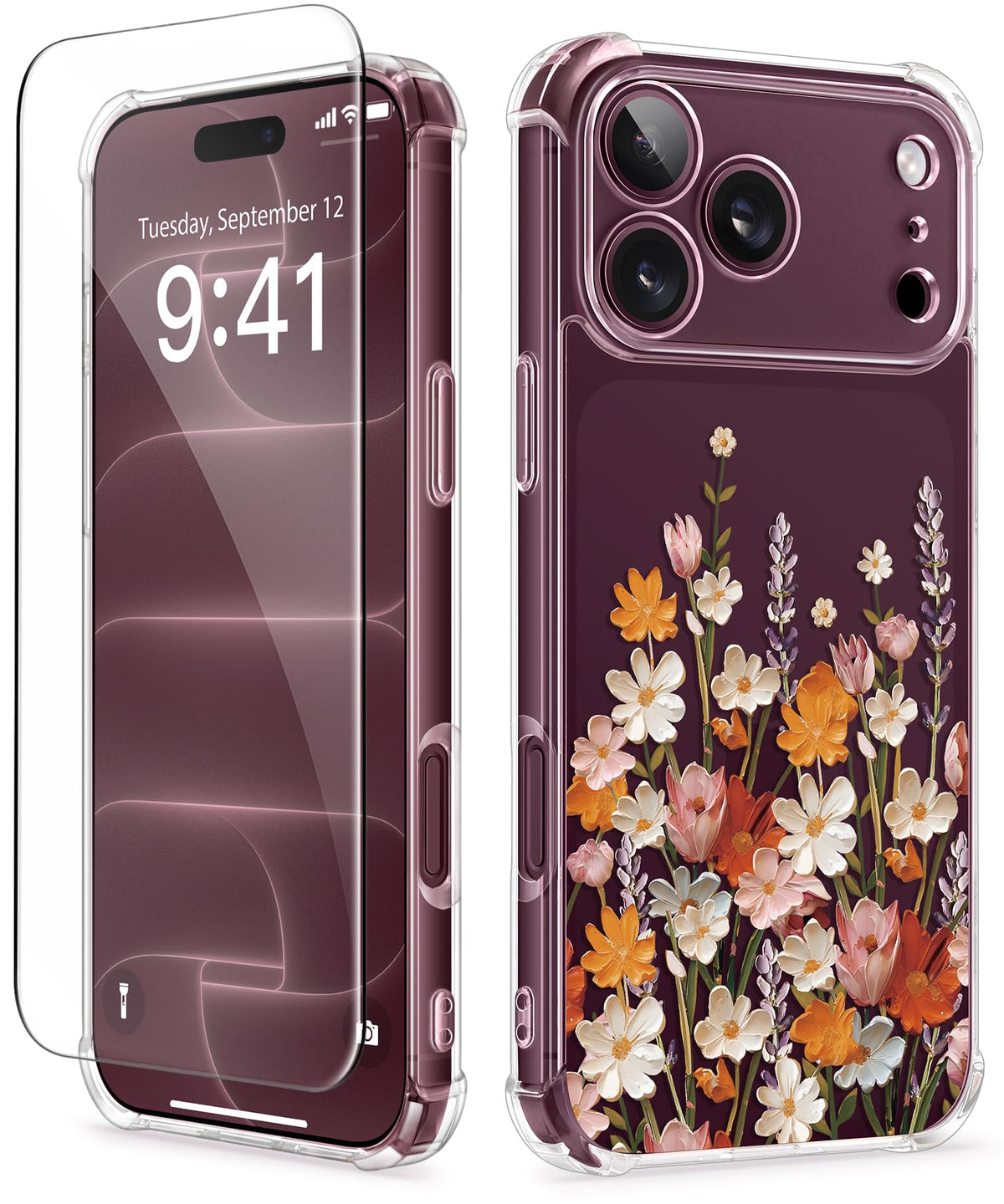 GVIEWIN for iPhone 18 Pro Max Case/17 Pro Max Case Floral Clear Slim Women