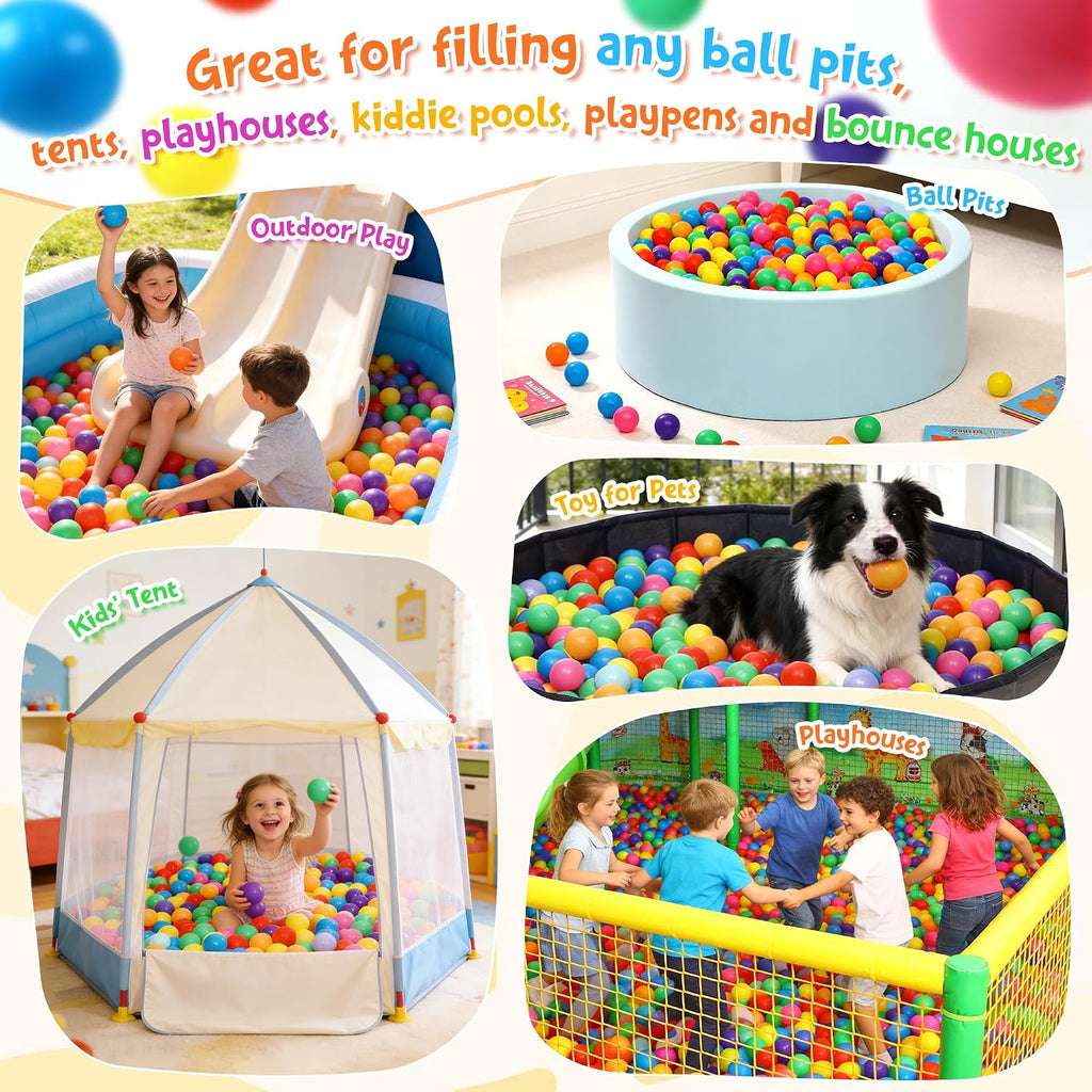 Hovenlay Ball Pit Balls Phthalate Free BPA Free Crush Proof Plastic - 7 Bright Colors in Reusable Play Toys for Kids with Storage Bag