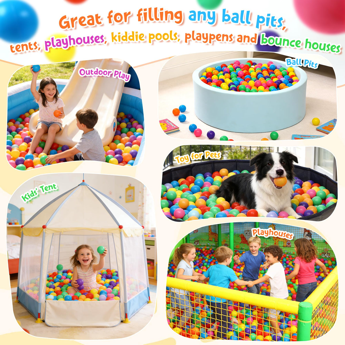 Hovenlay Ball Pit Balls Phthalate Free BPA Free Crush Proof Plastic - 7 Bright Colors in Reusable Play Toys for Kids with Storage Bag