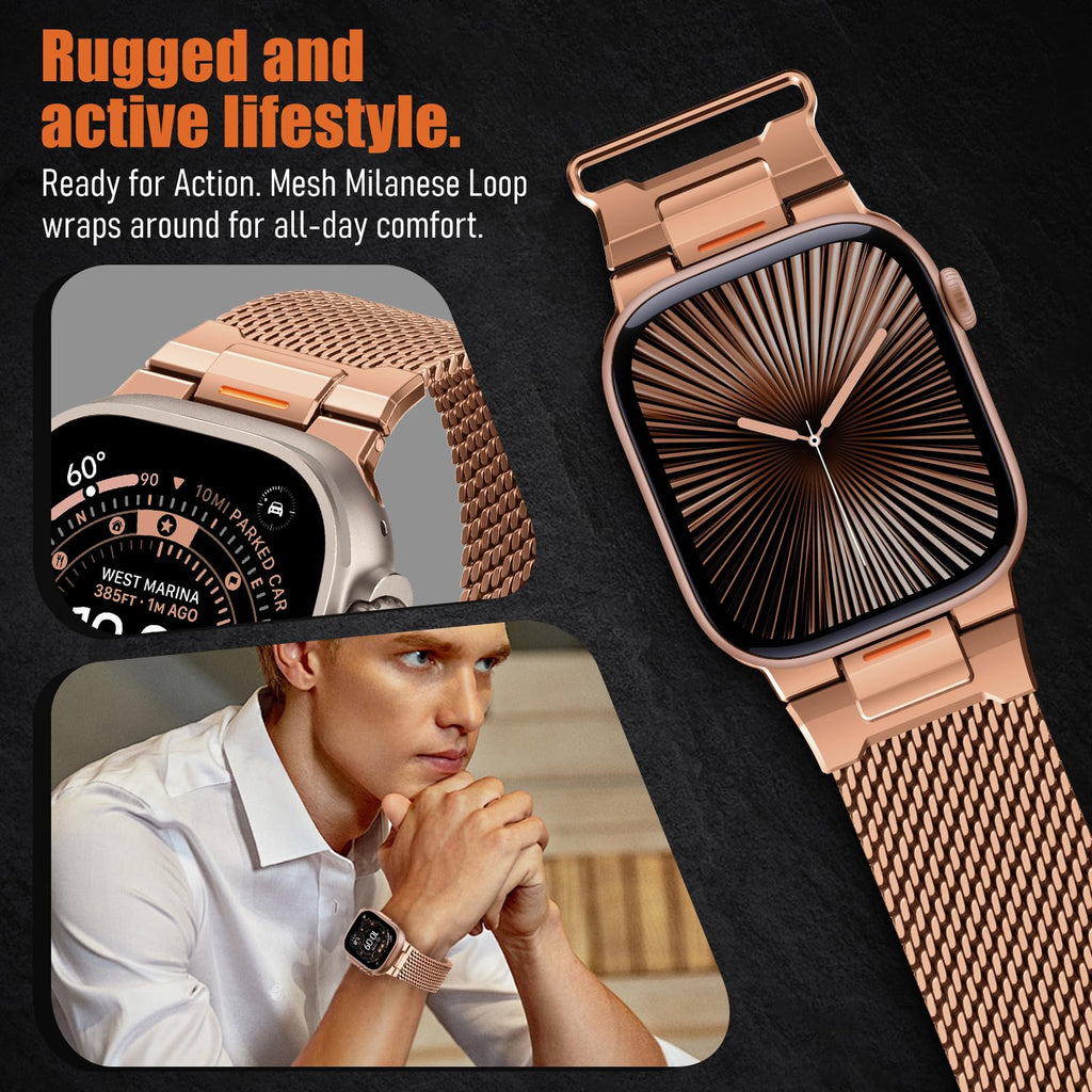 BXUXOHS Milanese Loop for Apple Watch Ultra 4/3/2 Band 49mm 44/45/46mm Men