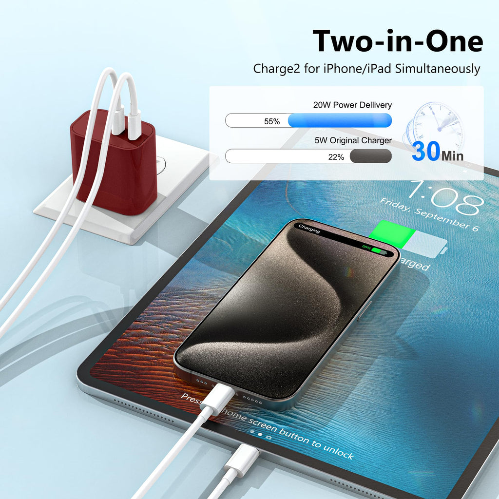 USB C Charger Block 3 Pack, Dual Port 20W Fast Wall Plug (Blue)