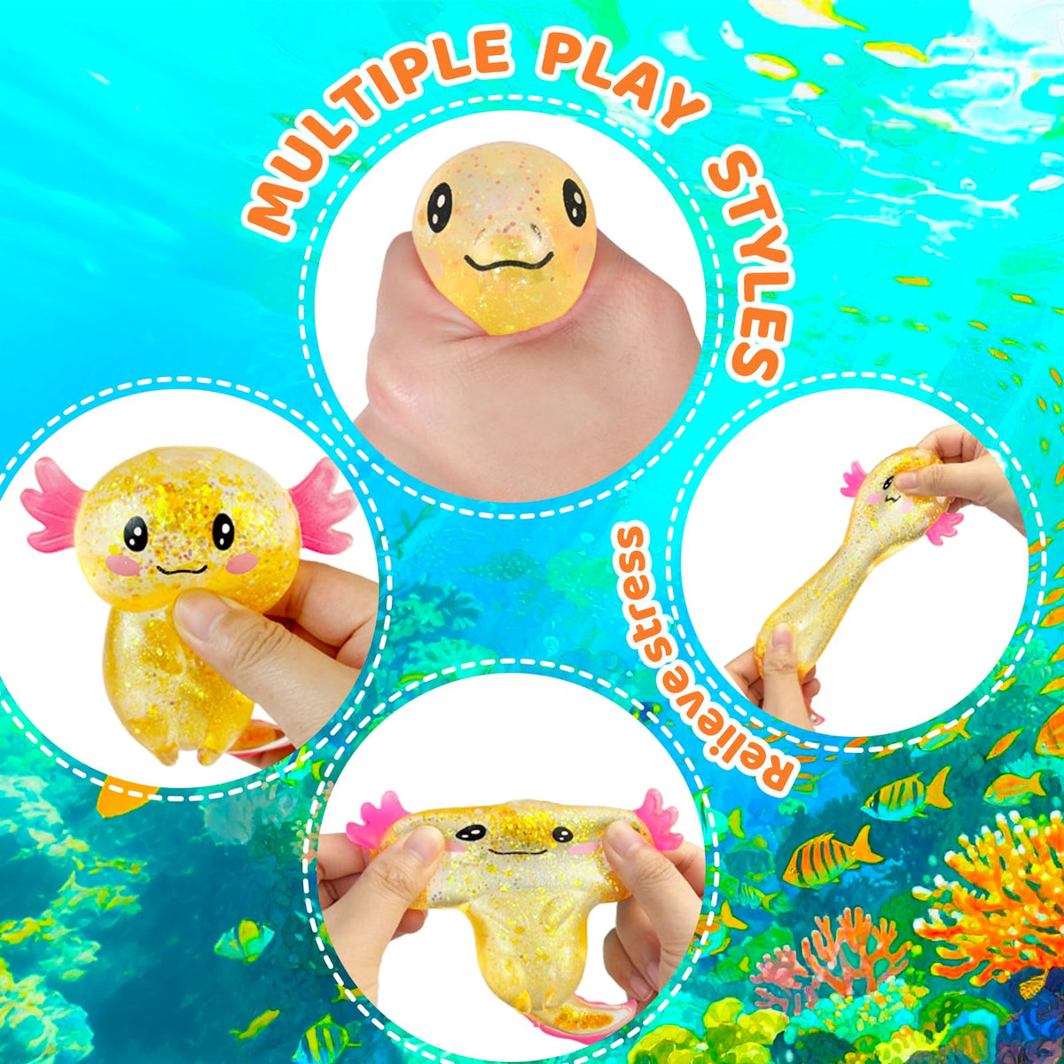 Axolotl Squishy Toy Squeeze Stress Relief Fidget Sensory Toy for Kids Adults, Cute Handheld Stress Ball for Anxiety and Focus, Purple Big Ears(Pink)