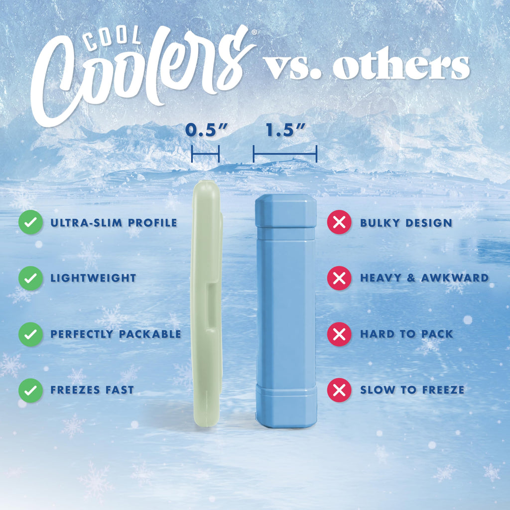 Cool Coolers by Fit & Fresh Slim Ice Packs, Quick Freeze Reusable Ice Packs for Lunch Boxes & Coolers, Long-Lasting, Space Saving Lunch Ice Packs, Blue, 4Pk