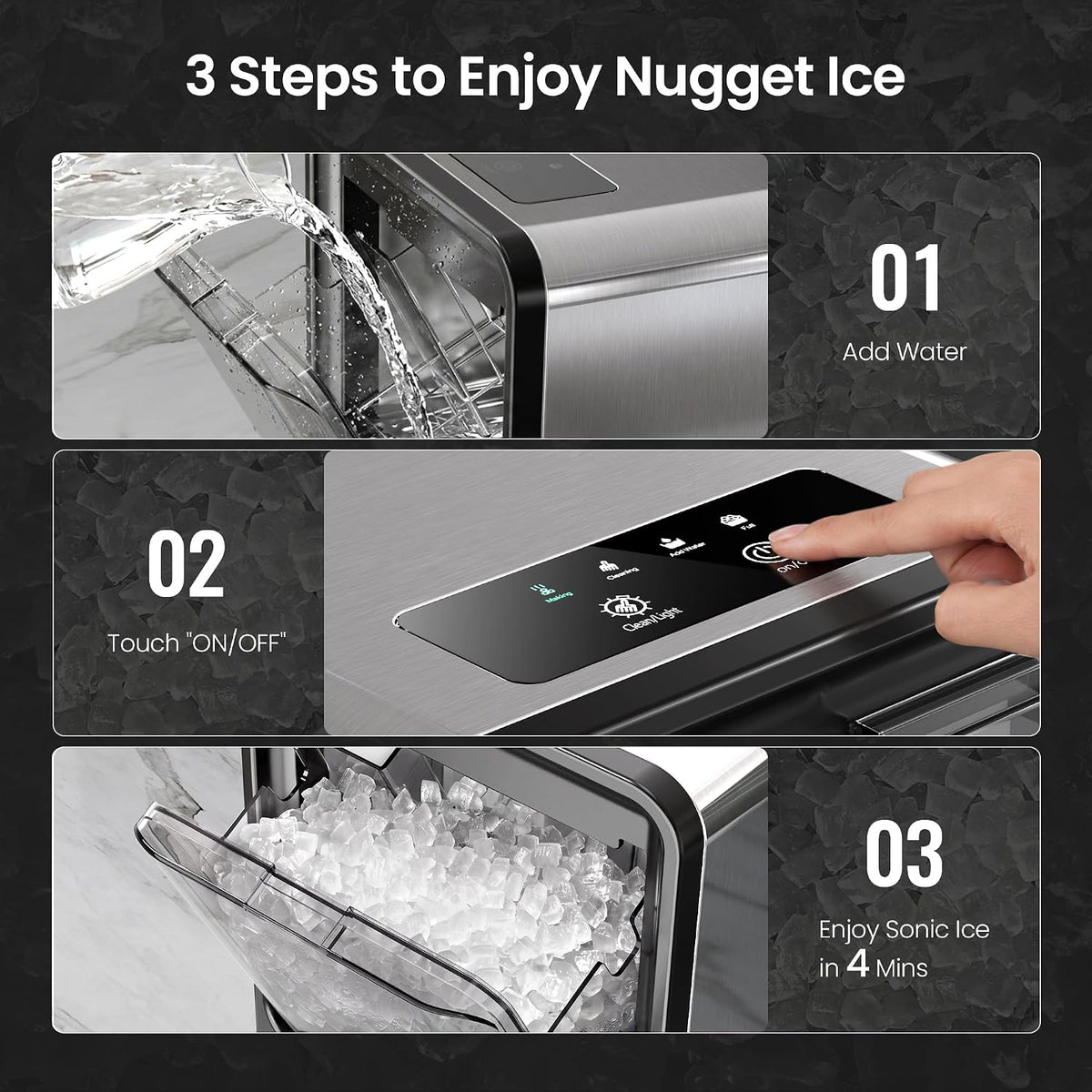 Kismile Nugget Ice Maker Countertop, 35 lbs/24H, Ice in 4 Mins