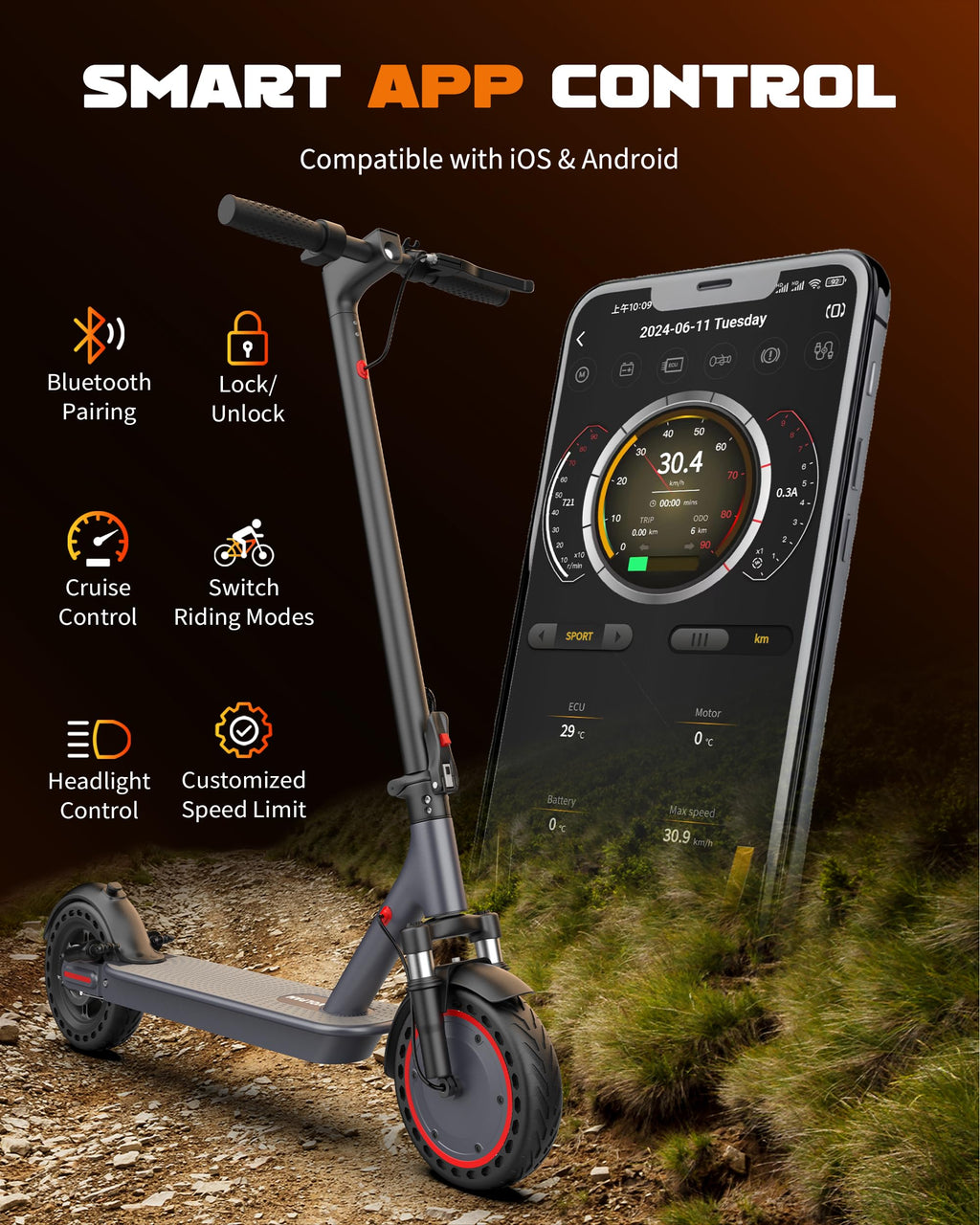 VOLPAM Electric Scooter, 350W/500W Motor, 21/28/40 Miles Long Range