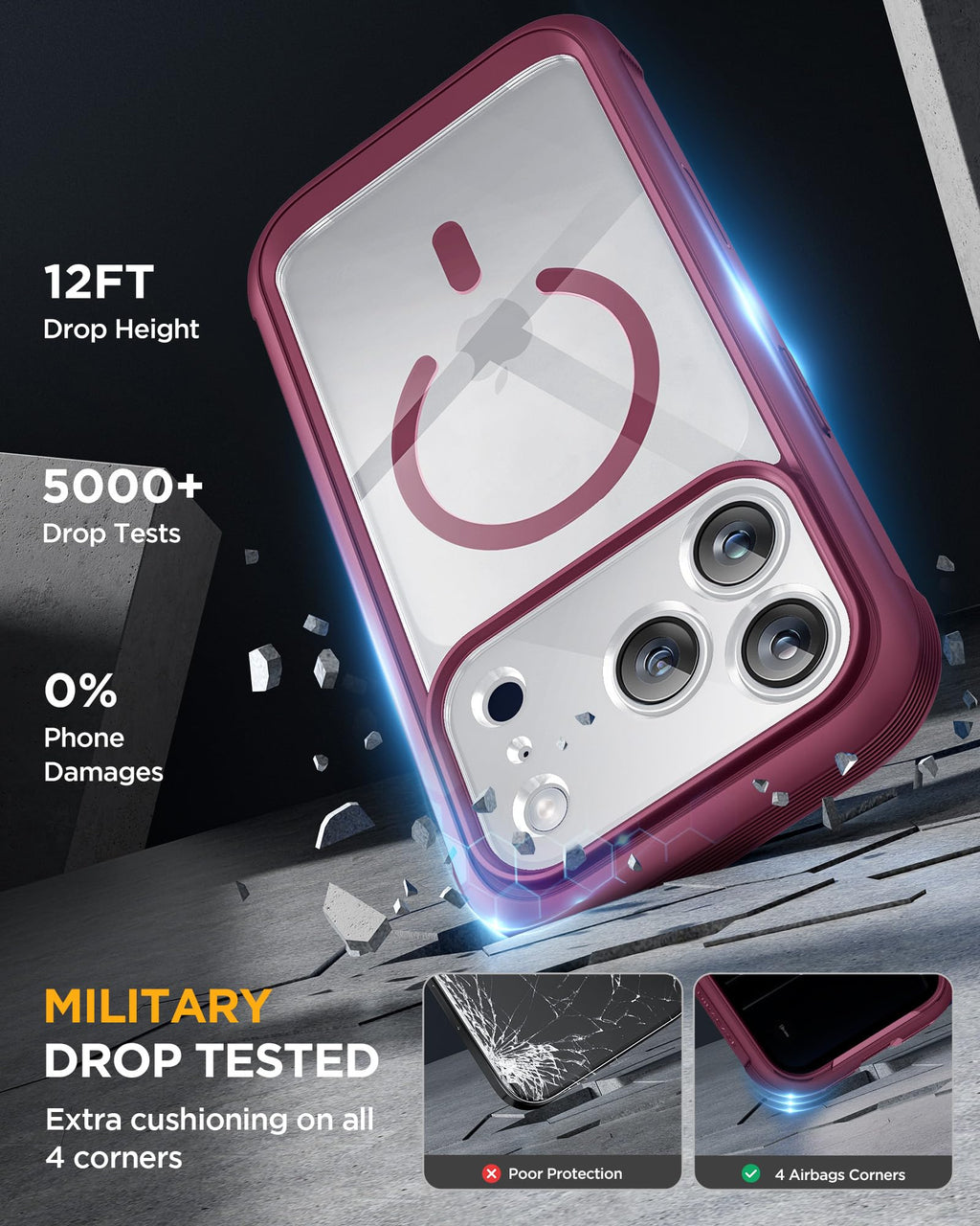 Miracase for iPhone 15 Pro Case 6.1'',with Private Screen Protector,Black
