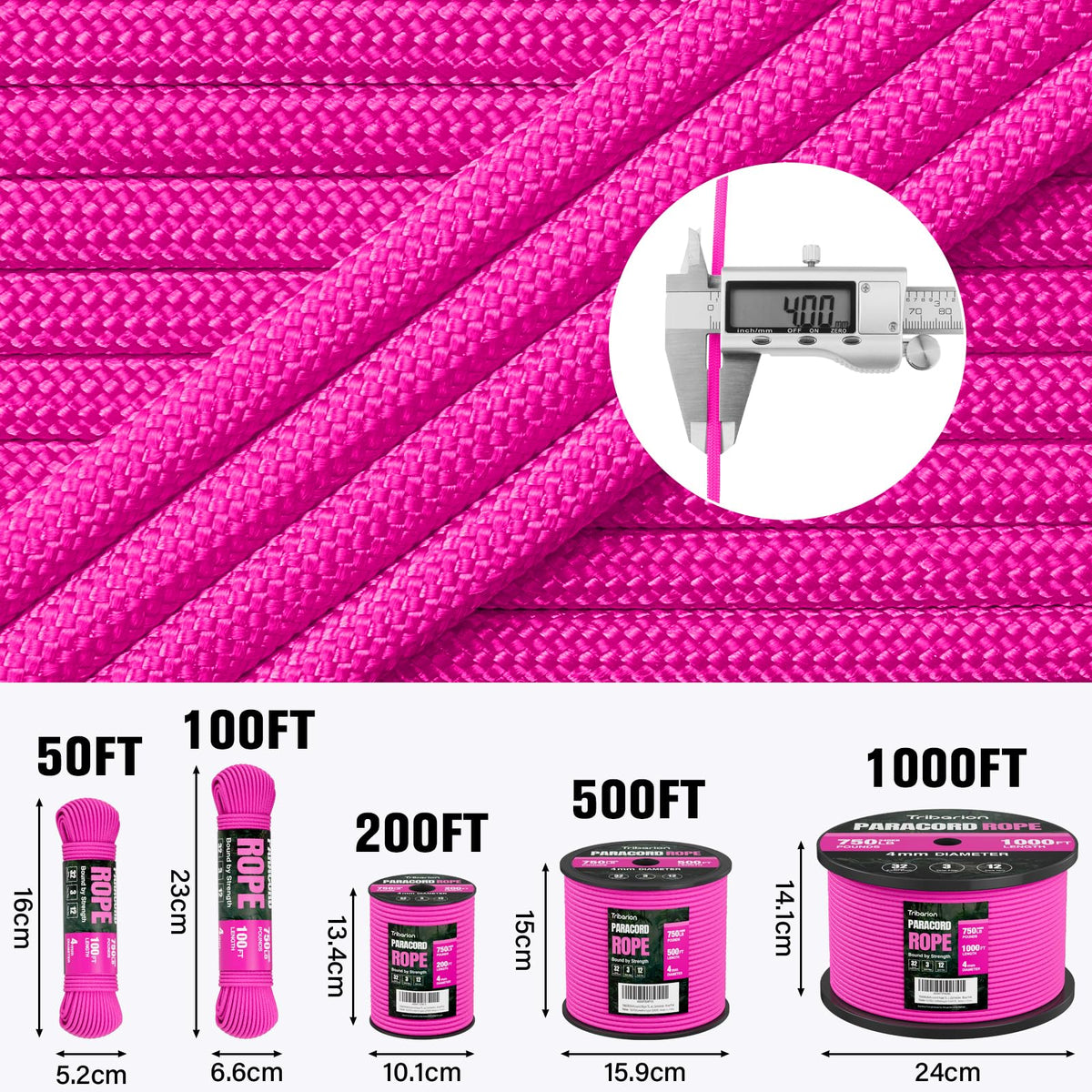 Paracord Rope 750 lb - 50ft 5/32" Parachute Cord 4MM 12-Strand para Cord - Heavy Duty Spool String for Survival,Camping Gear, Survival Bracelet, Clothesline - Black