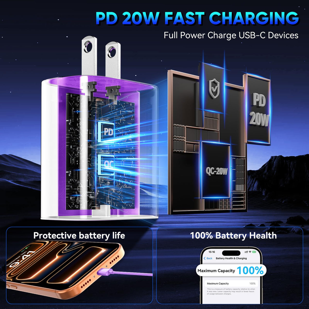 iPhone 18 17 16 Pro Max Charger Fast Charging, 20W iPhone Duo USB C Charger