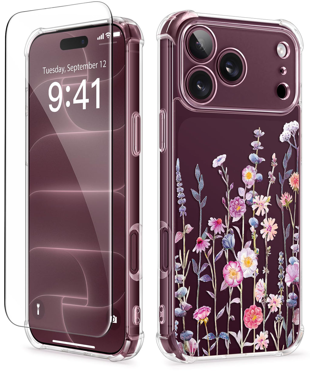 GVIEWIN for iPhone 18 Pro Max Case/17 Pro Max Case Floral Clear Slim Women
