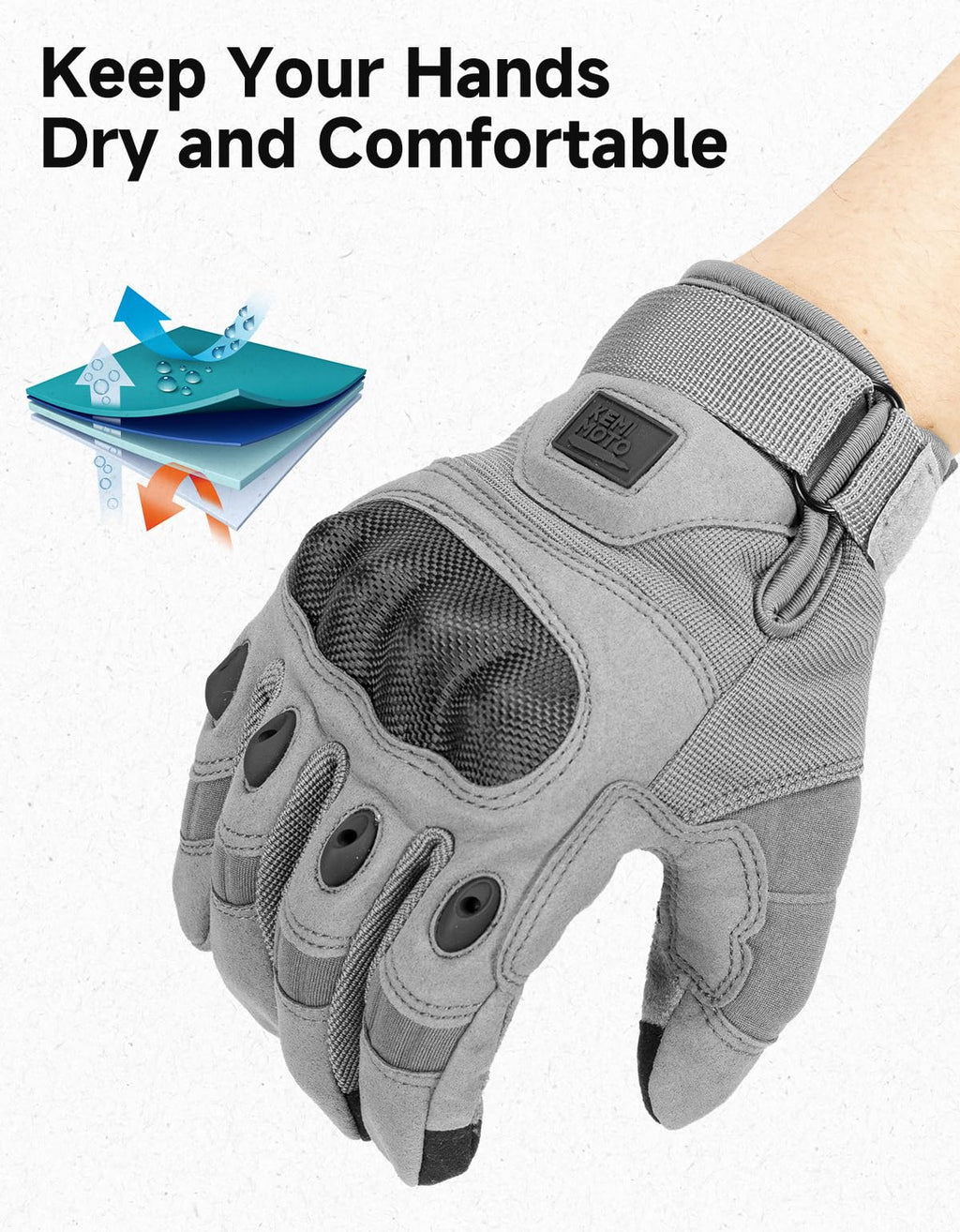 KEMIMOTO Tactical Gloves for Men, Touchscreen Motorcycle Gloves with Hard Shell & Palm Padding for Sports Motorcycle Cycling Tactical Airsoft Paintball Hunting Hiking