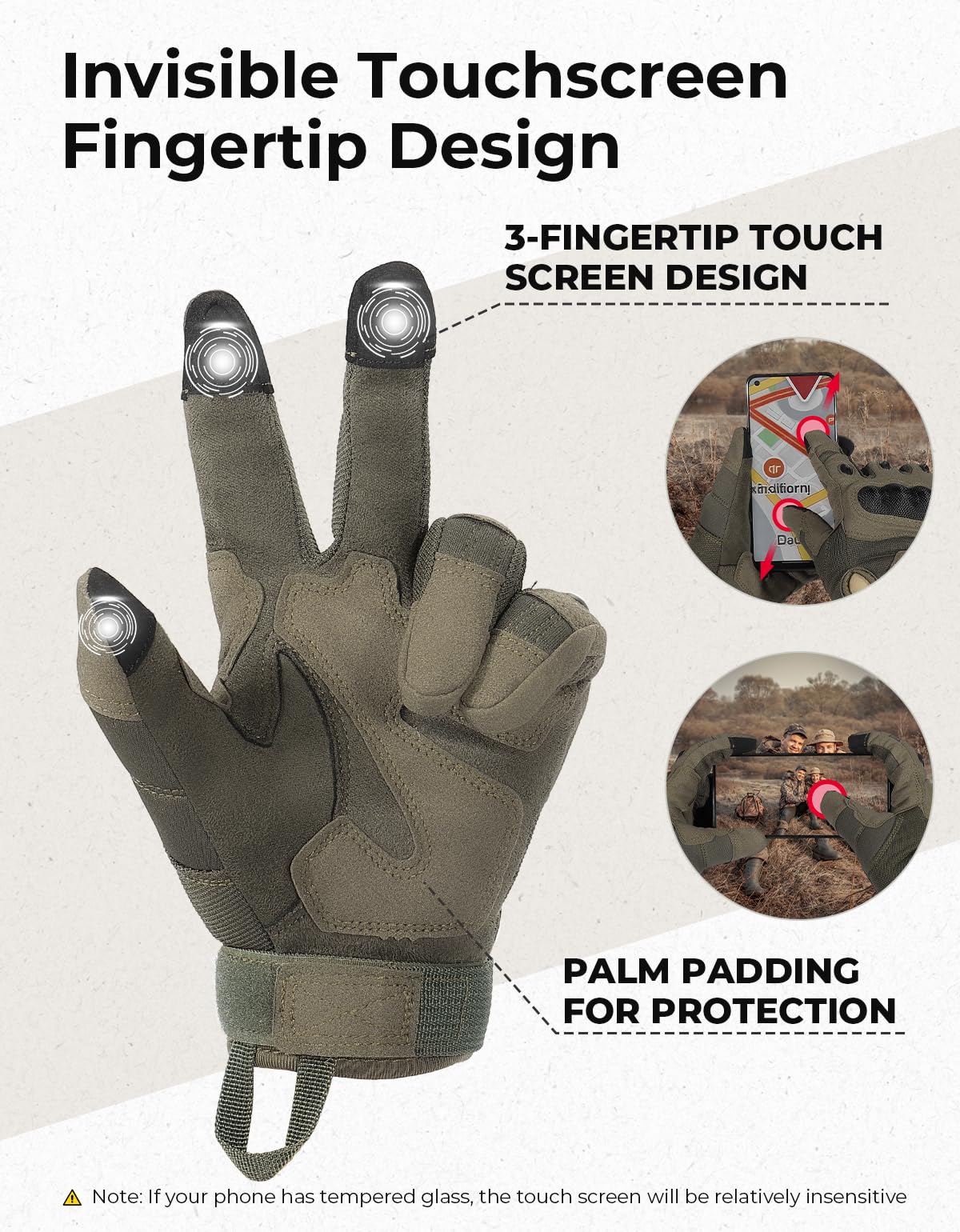 KEMIMOTO Tactical Gloves for Men, Touchscreen Motorcycle Gloves with Hard Shell & Palm Padding for Sports Motorcycle Cycling Tactical Airsoft Paintball Hunting Hiking
