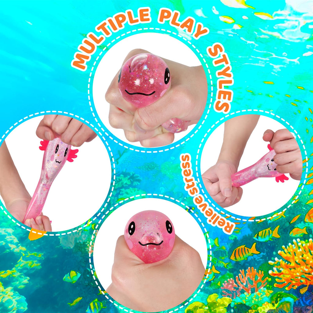 Axolotl Squishy Toy Squeeze Stress Relief Fidget Sensory Toy for Kids Adults, Cute Handheld Stress Ball for Anxiety and Focus, Purple Big Ears(Pink)