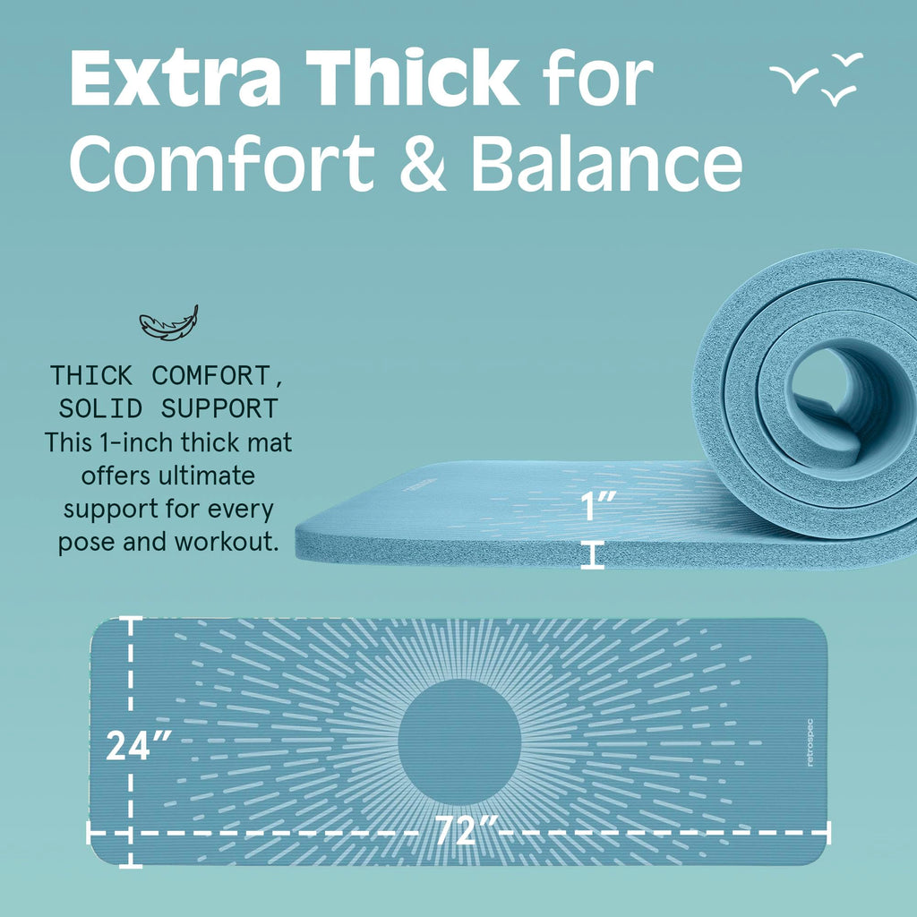 Retrospec Solana Yoga Mat 1" Thick w/Nylon Strap for Men & Women - Non Slip Exercise Mat for Home Yoga, Pilates, Stretching, Floor & Fitness Workouts