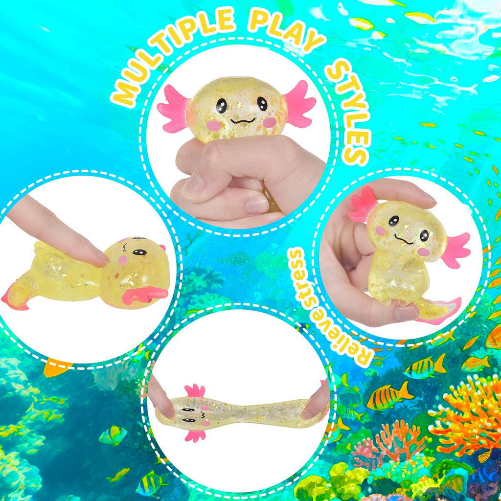 Axolotl Squishy Toy Squeeze Stress Relief Fidget Sensory Toy for Kids Adults, Cute Handheld Stress Ball for Anxiety and Focus, Purple Big Ears(Pink)
