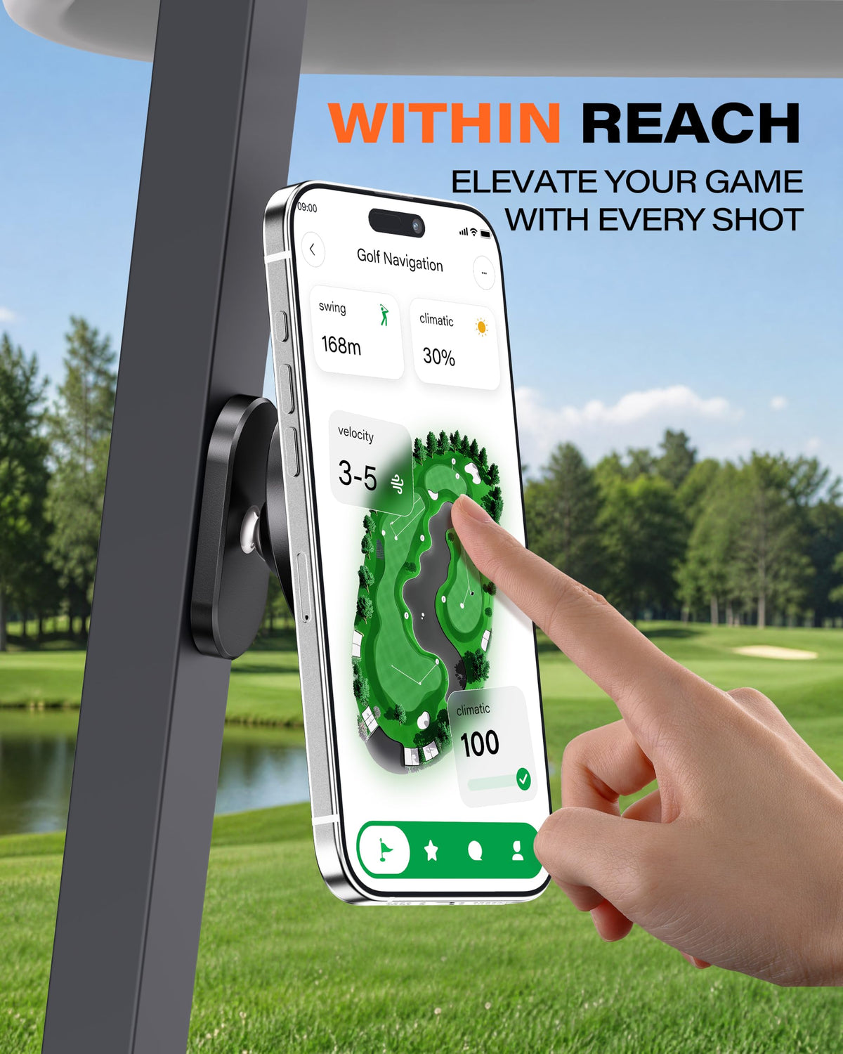 A2C Silver Alloy Magnetic Golf Cart Phone Holder Mount, Golf Accessories