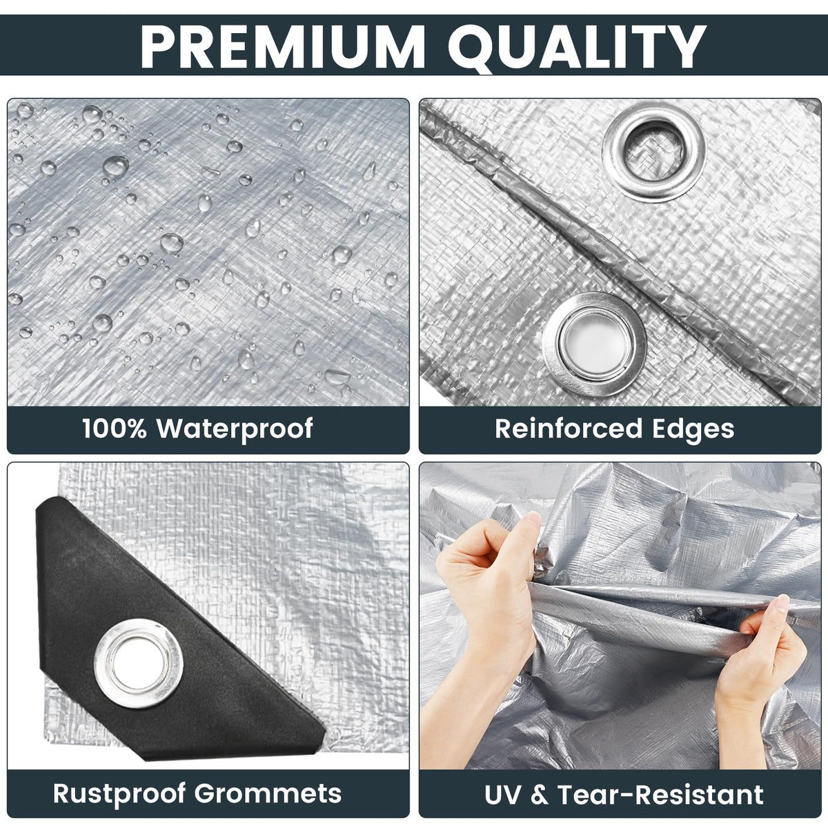 TICONN Heavy Duty Tarp Cover Waterproof, Extra Thick UV Resistant Tarpaulin
