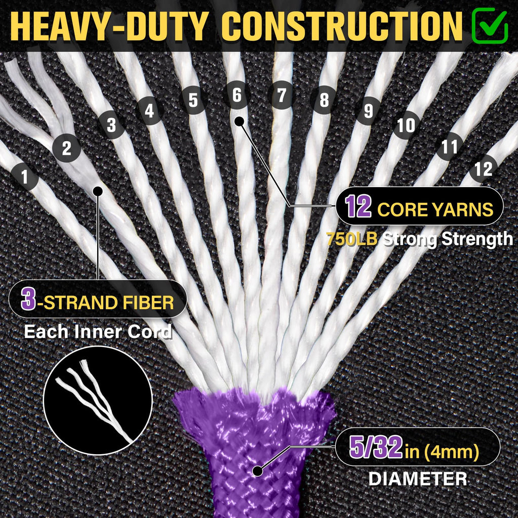 Paracord Rope 750 lb - 50ft 5/32" Parachute Cord 4MM 12-Strand para Cord - Heavy Duty Spool String for Survival,Camping Gear, Survival Bracelet, Clothesline - Black