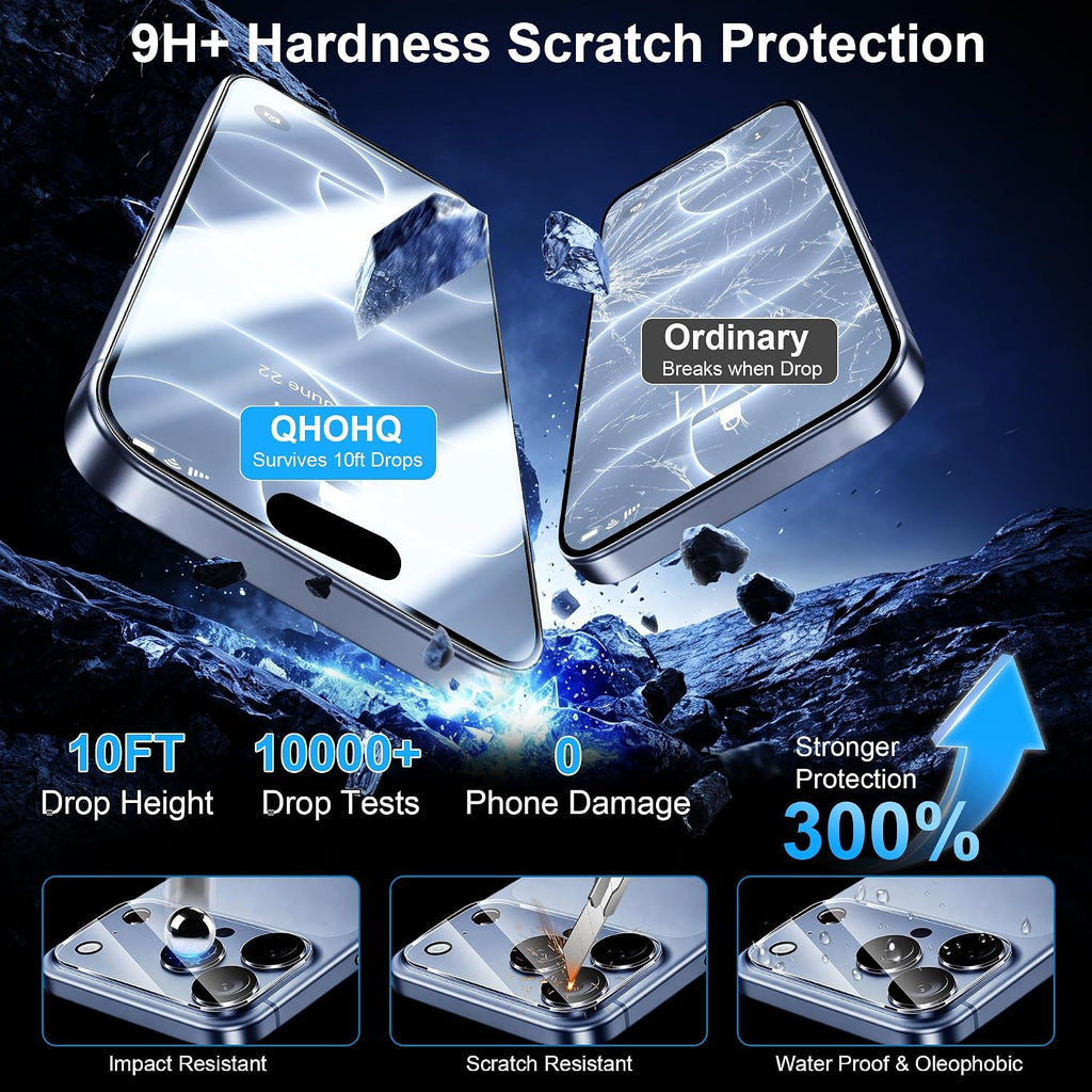 QHOHQ for iPhone 18 Pro Screen Protector, 9H+ Tempered Glass, 3+3 Pack