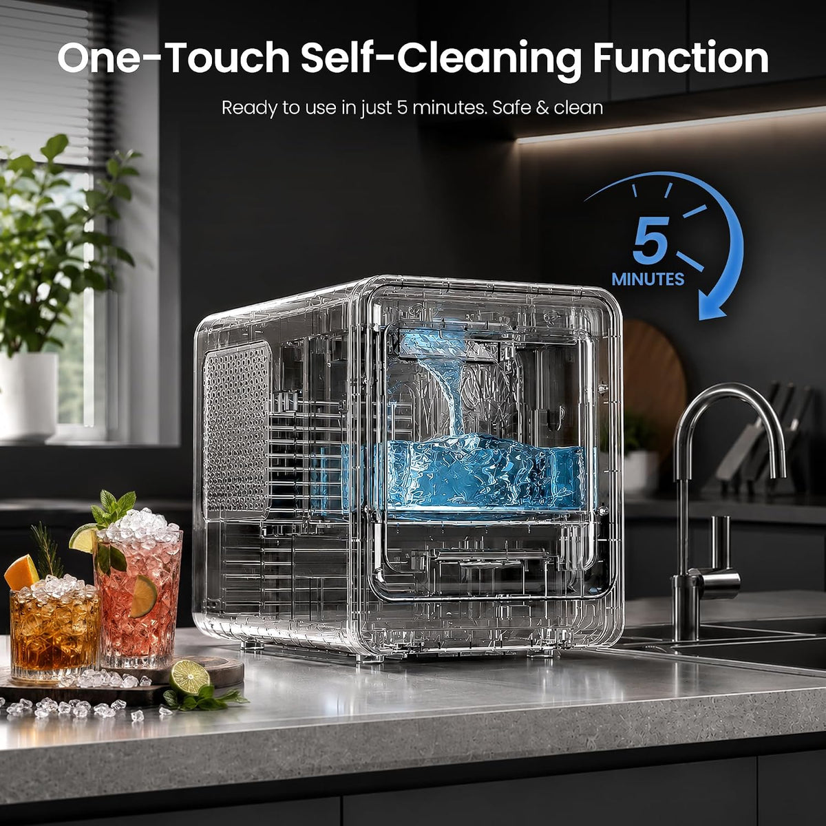 Kismile Nugget Ice Maker Countertop, 35 lbs/24H, Ice in 4 Mins