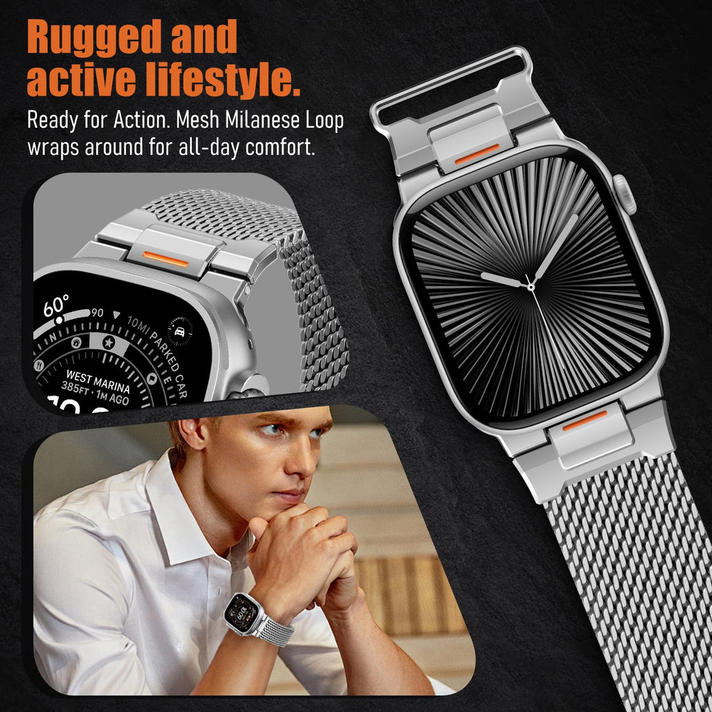 BXUXOHS Milanese Loop for Apple Watch Ultra 4/3/2 Band 49mm 44/45/46mm Men