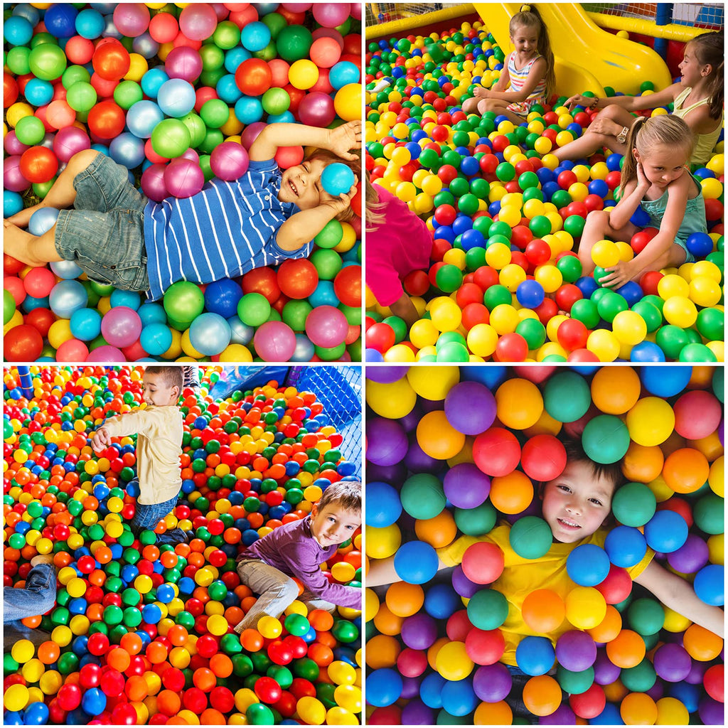 Hovenlay Ball Pit Balls Phthalate Free BPA Free Crush Proof Plastic - 7 Bright Colors in Reusable Play Toys for Kids with Storage Bag