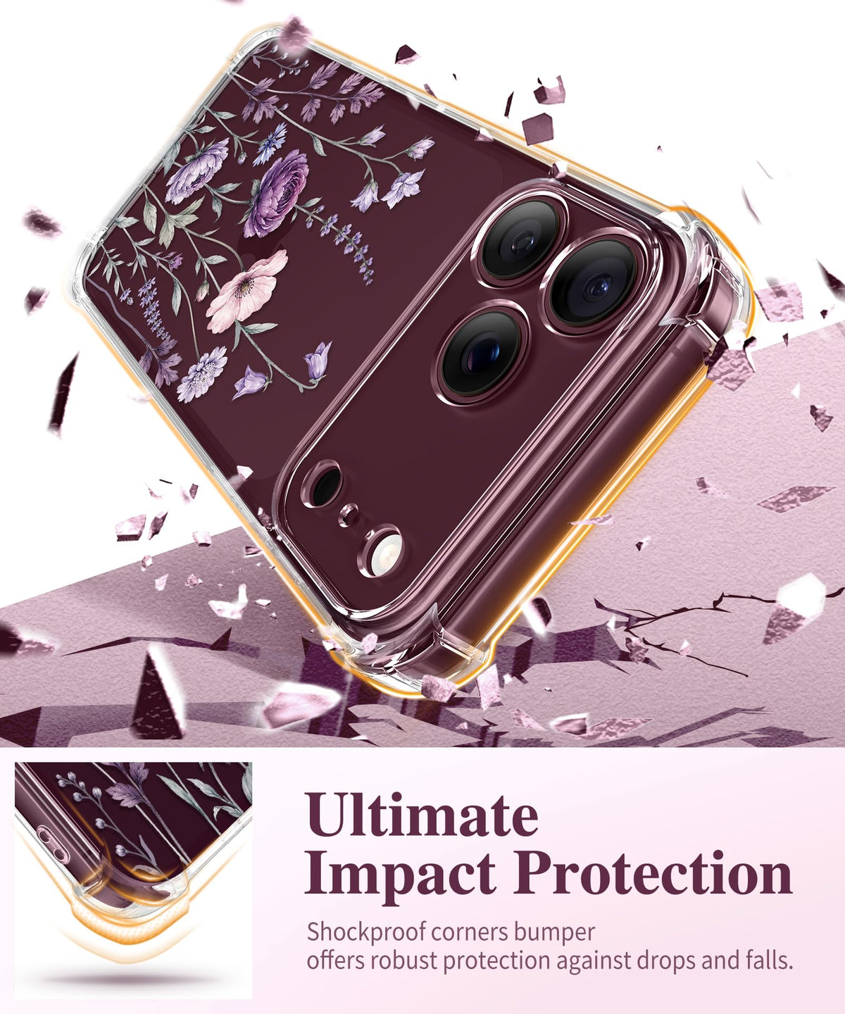GVIEWIN for iPhone 18 Pro Max Case/17 Pro Max Case Floral Clear Slim Women