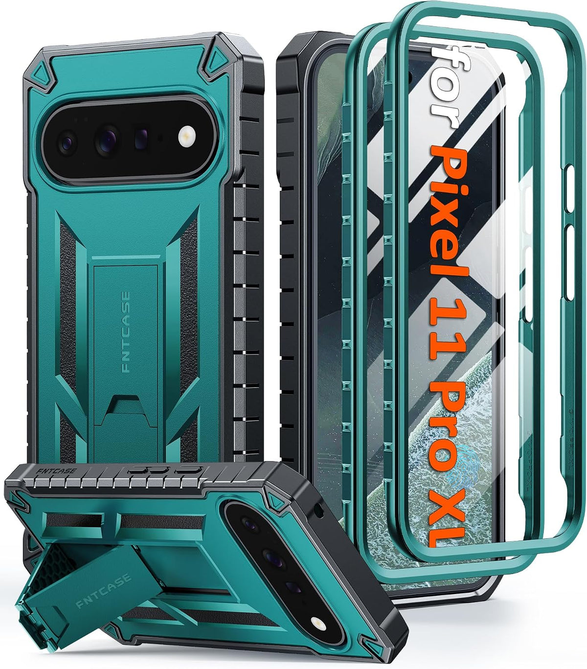 FNTCASE for Google Pixel 11 Pro XL Case, Rugged Kickstand, 2 Front Frames