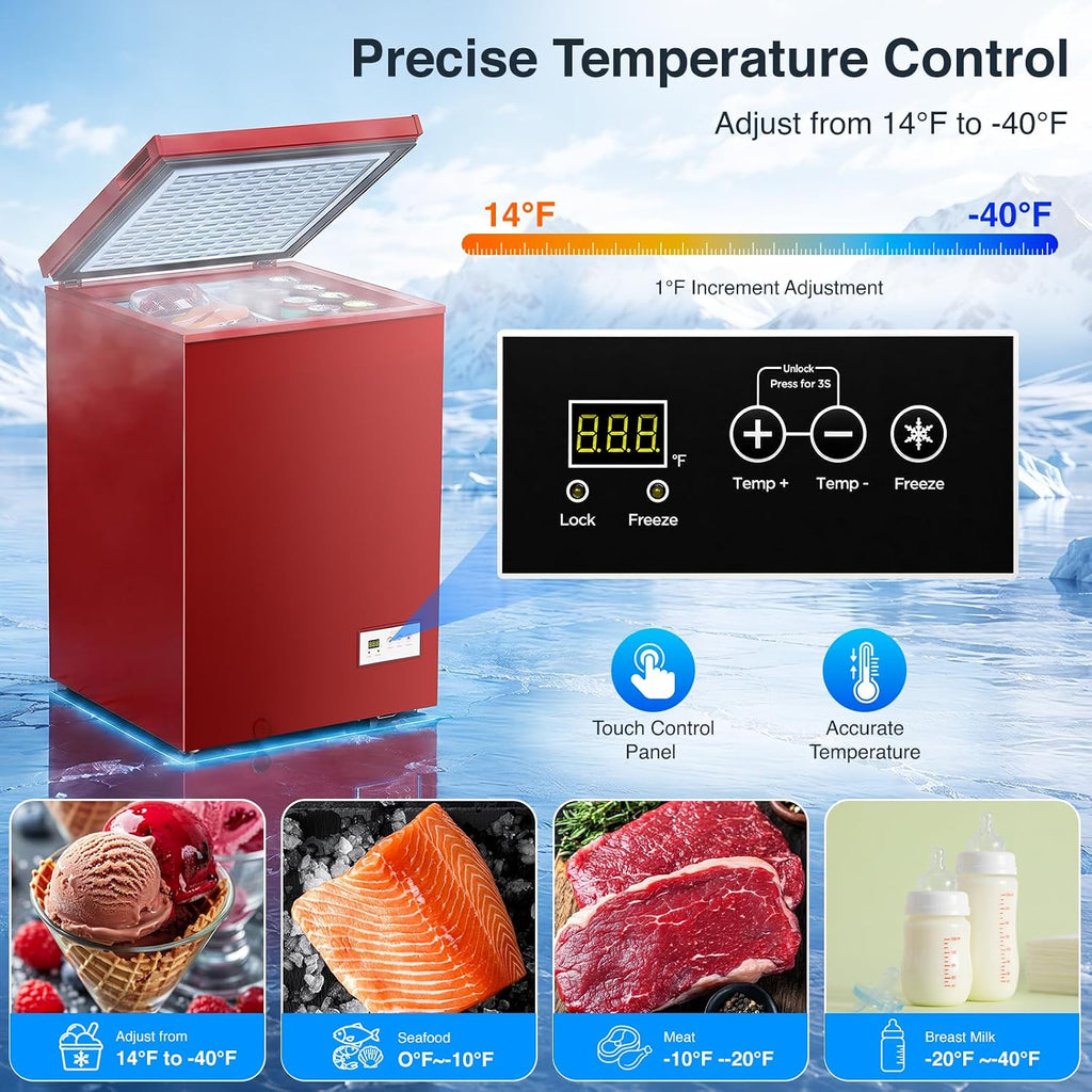 Kismile 3.5 Cu.Ft. Compact Chest Deep Freezer, Top-Opening Design