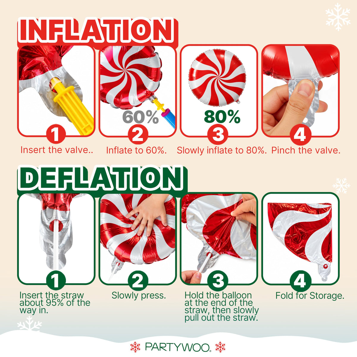 PartyWoo Christmas Balloons 66pcs Santa Xmas Tree Candy Cane Foil Balloons