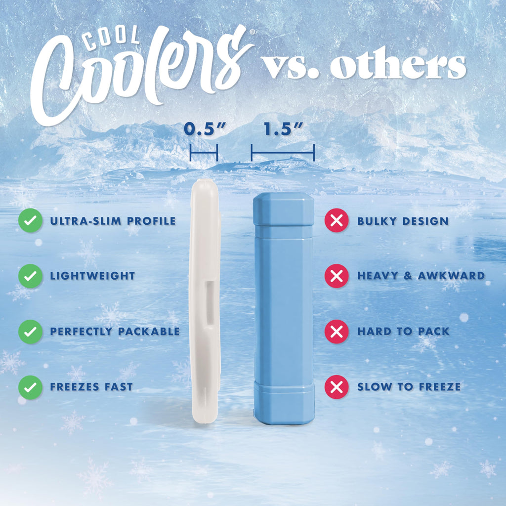Cool Coolers by Fit & Fresh Slim Ice Packs, Quick Freeze Reusable Ice Packs for Lunch Boxes & Coolers, Long-Lasting, Space Saving Lunch Ice Packs, Blue, 4Pk