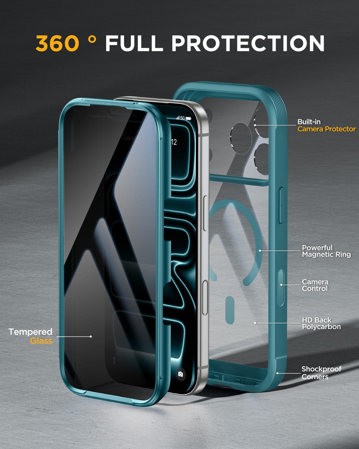Miracase for iPhone 15 Pro Case 6.1'',with Private Screen Protector,Black