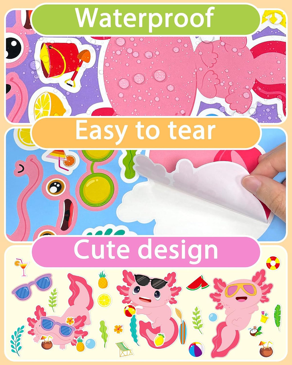 24 Pcs Make Your Own Axolotl Sticker, Party Favors Face Stickers for Kids