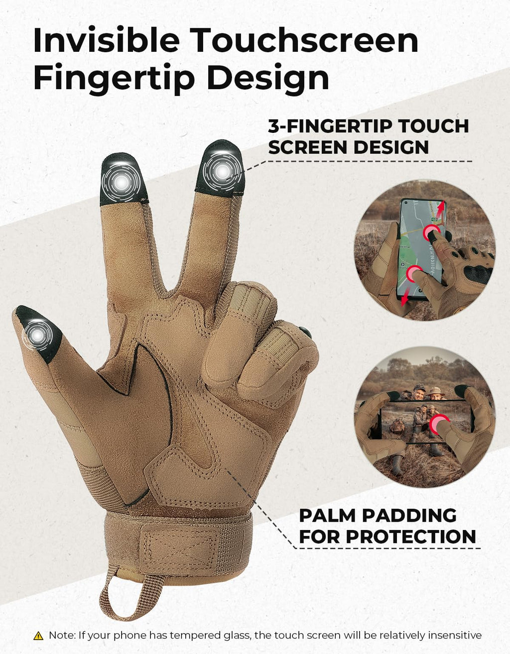 KEMIMOTO Tactical Gloves for Men, Touchscreen Motorcycle Gloves with Hard Shell & Palm Padding for Sports Motorcycle Cycling Tactical Airsoft Paintball Hunting Hiking